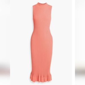 Theory Elegant Ribbed Coral Sleeveless Midi Dress Size Large Euc